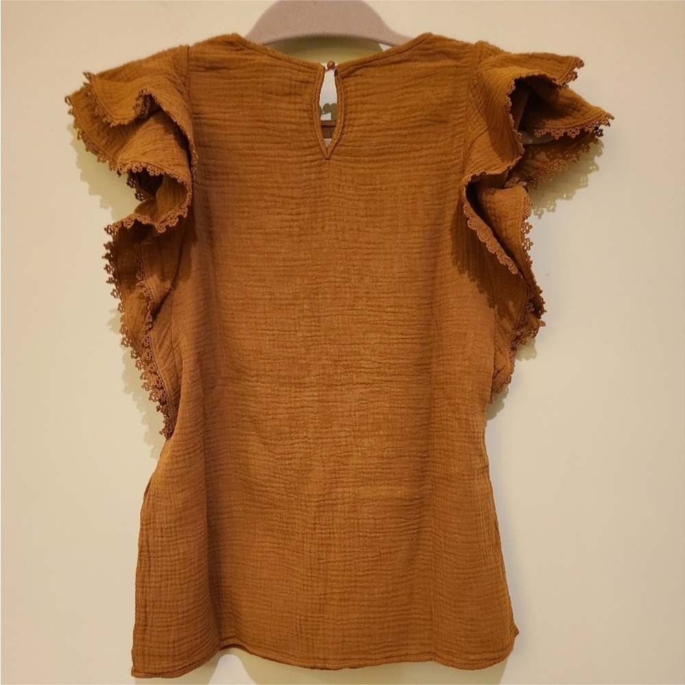 Sézane Ruffle Sleeve Gauzy Ester Blouse cafe Size 40/8 - Picture 6 of 9